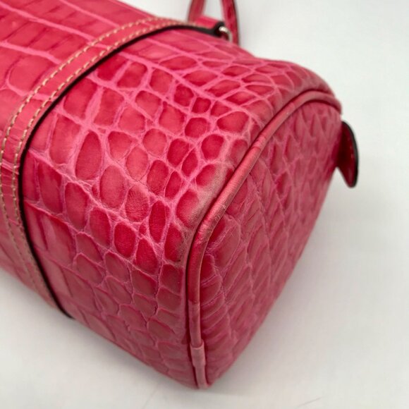 Brahmin Pink Croc Embossed Leather Nile Barrel Shoulder Bag - Picture 7 of 11